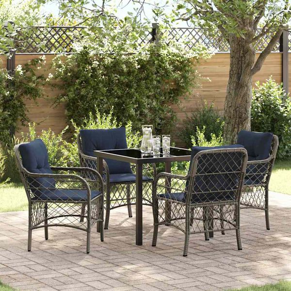 vidaXL Garten Essgruppe mit Kissen 5 pcs Grau und Schwarz Rattan
