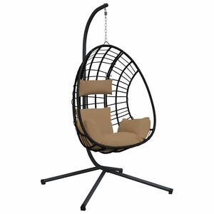 vidaXL H&auml;ngesessel Ei-Design mit St&auml;nder Taupe Rattan und Stahl