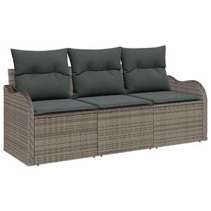 vidaXL Garten-Sofa-Set mit Kissen mit Speicher 3 pcs Grau Poly Rattan
