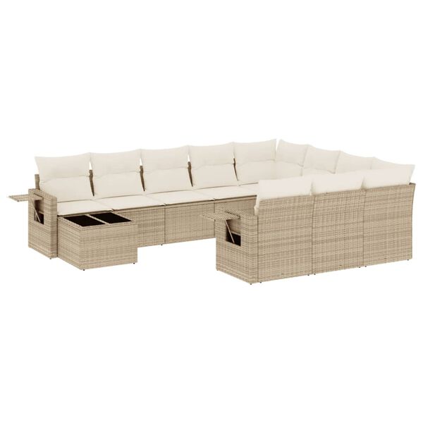 vidaXL 11-tlg. Garten-Sofagarnitur mit Kissen Beige Poly Rattan