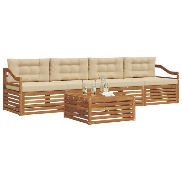 vidaXL Outdoor-Sofagarnitur mit Kissen 5 pcs Natur und Beige