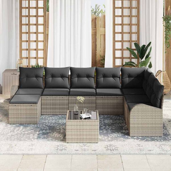 vidaXL Garten-Sofa-Set mit Kissen 9 pcs Hellgrau Poly Rattan