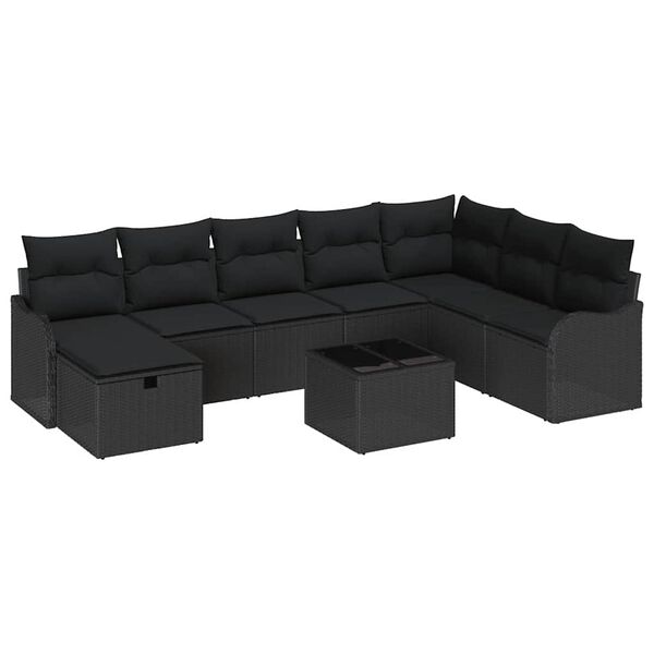 vidaXL Sofa Set mit Kissen mit Speicher Schwarz Poly-Rattan