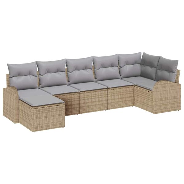 vidaXL Garten-Sofa-Set mit Kissen 7 pcs Beige Poly Rattan