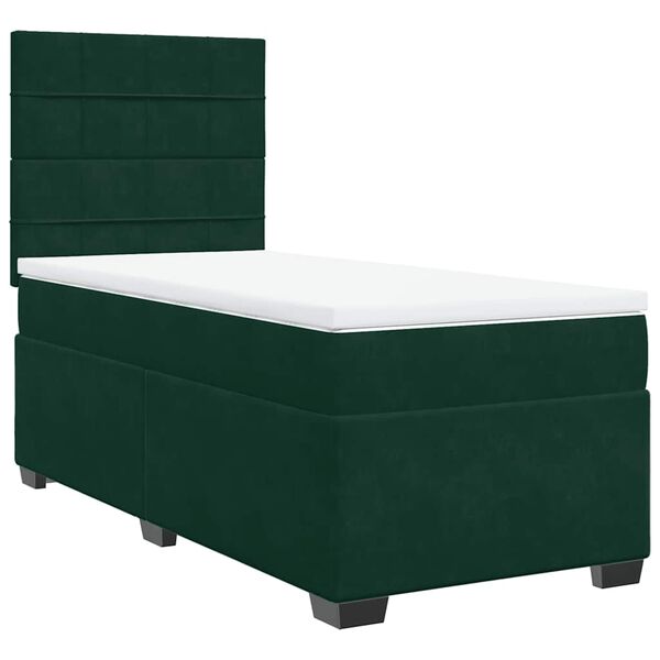 vidaXL Boxspringbett mit Matratze Dunkelgr&uuml;n 100x200 cm Samt