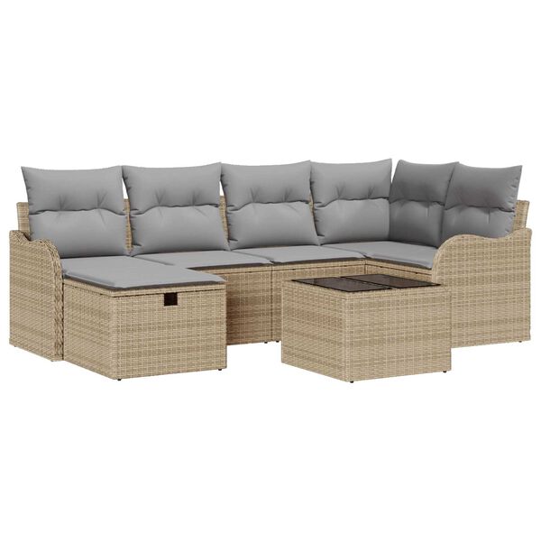 vidaXL Garten-Sofa-Set mit Kissen 7 pcs Beige und Hellgrau Poly Rattan