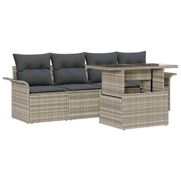 vidaXL Gartensofa-set mit Kissen 5 pcs Hellgrau Poly Rattan
