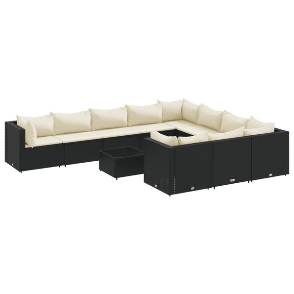 vidaXL 11-tlg. Garten-Sofagarnitur mit Kissen Schwarz Poly Rattan