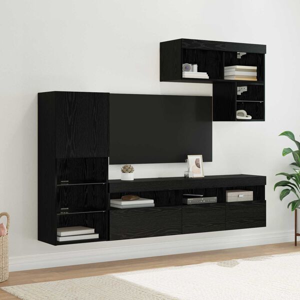 vidaXL TV-Wandger&auml;te 6 pcs Schwarz Eichen-Optik Holzwerkstoff