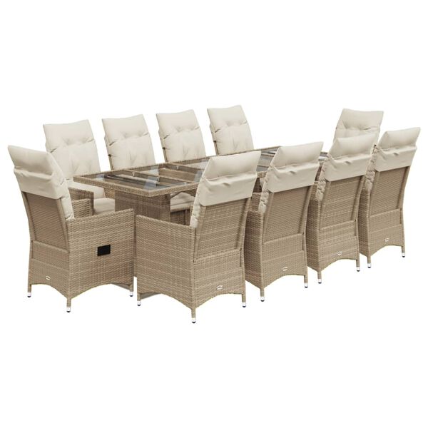vidaXL 11-tlg. Garten-Bistro-Set mit Kissen Beige Poly Rattan