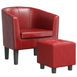 vidaXL Clubsessel mit Fu&szlig;hocker Weinrot Kunstleder