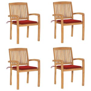 vidaXL Stapelbare Gartenst&uuml;hle mit Kissen 4 Stk. Massivholz Teak