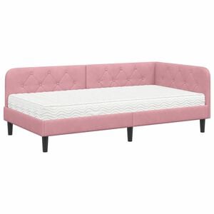 vidaXL Eckbettgestell mit Matratze mit Kopfteil Rosa 90 x 190 cm Samt