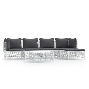 vidaXL 6-tlg. Garten-Lounge-Set mit Kissen Wei&szlig; Stahl