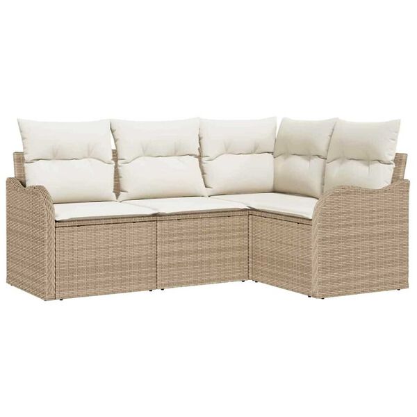 vidaXL Gartensofa-set mit Speicher 4 pcs Beige Poly-Rattan