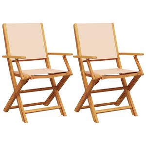 vidaXL Klappst&uuml;hle, 2 St&uuml;ck, beige, Massivholz Akazie und Stoff