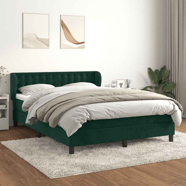 vidaXL Boxspringbett mit Matratze Dunkelgr&uuml;n 140x200 cm Samt
