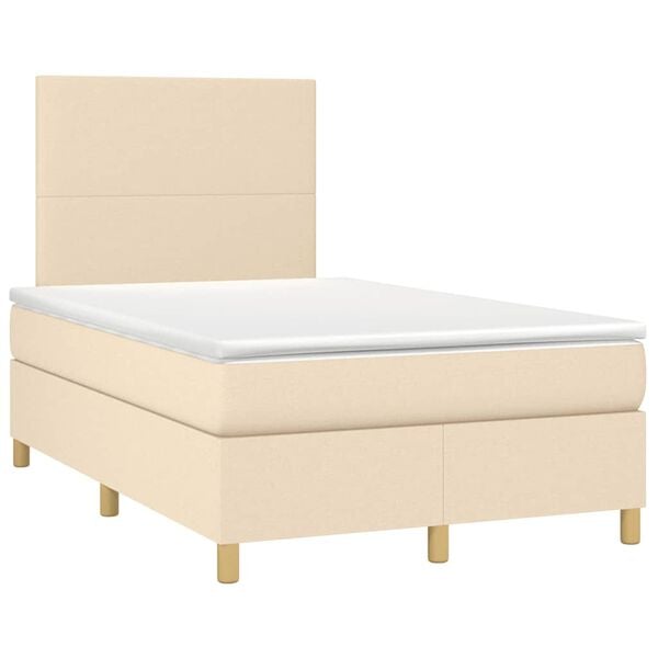 vidaXL Boxspringbett mit Matratze & LED Creme 120x190 cm Stoff