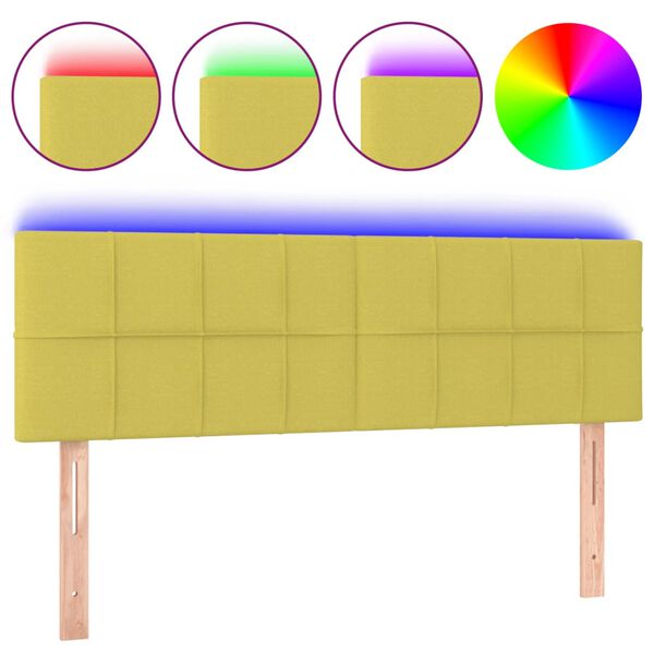 vidaXL LED Kopfteil Gr&uuml;n 144x5x78/88 cm Stoff