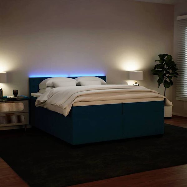 vidaXL Boxspringbett mit Matratze Blau 200x200 cm Samt