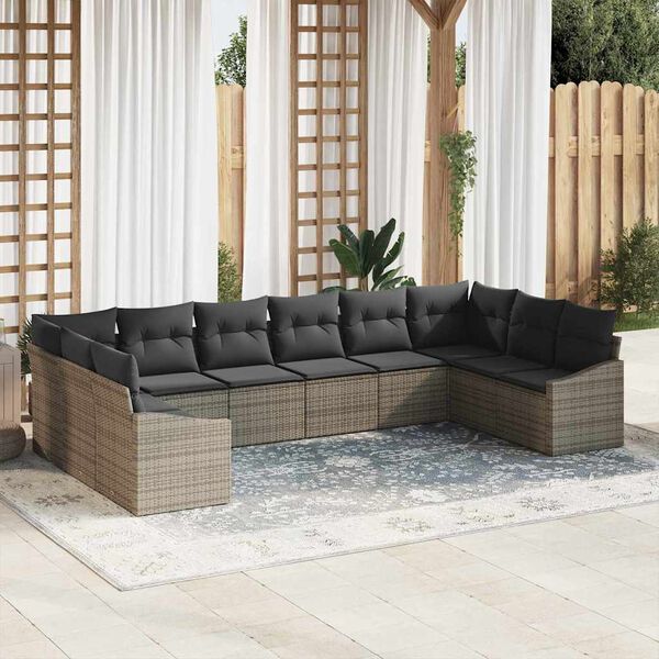 vidaXL Gartensofa-set mit Speicher 10 pcs Grau Poly-Rattan