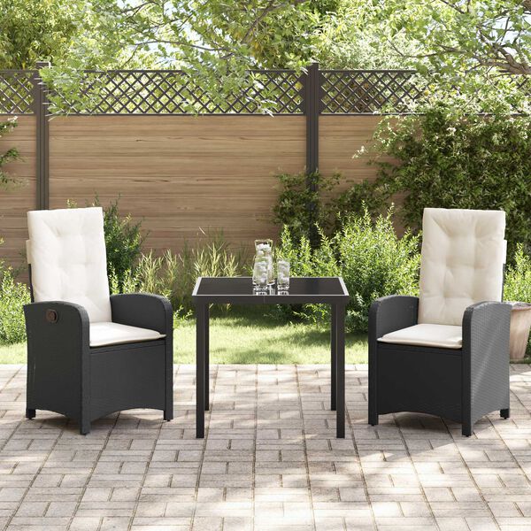 vidaXL Garten Essgruppe mit Kissen 3 pcs Schwarz Poly-Rattan