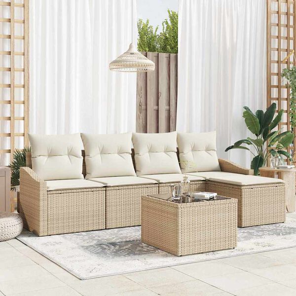 vidaXL Sofa Set mit Kissen 6 pcs Beige Poly Rattan