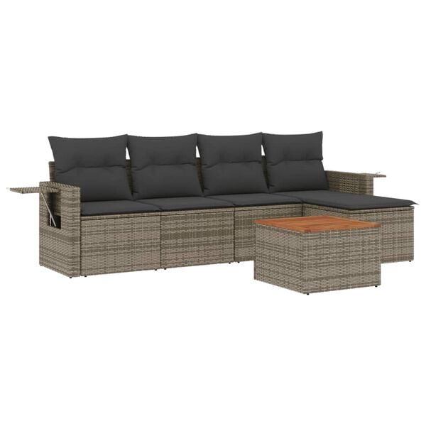 vidaXL 6-tlg. Garten-Sofagarnitur mit Kissen Grau Poly Rattan
