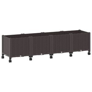 vidaXL Gartenpflanzer mit R&auml;dern Braun 160 x 40 x 44 cm PP