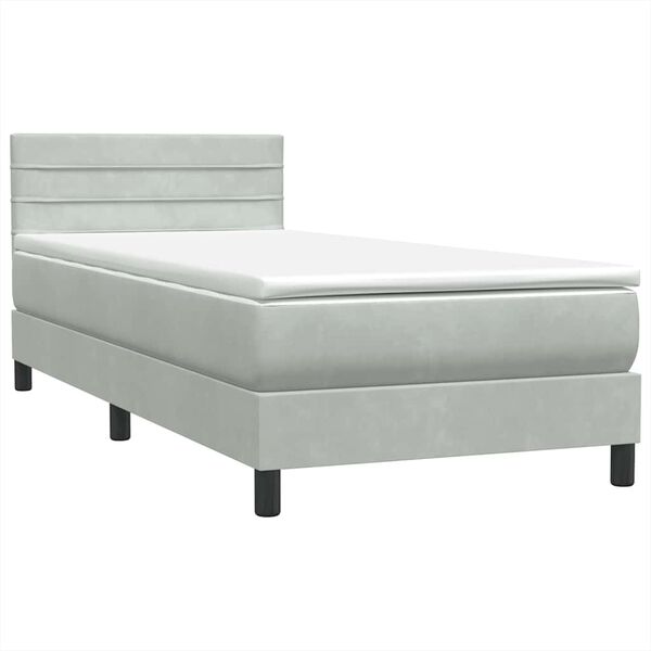 vidaXL Boxspringbett mit Matratze Hellgrau 90x220 cm Samt