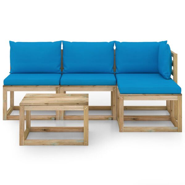 vidaXL 5-tlg. Garten-Lounge-Set mit Hellblauen Kissen