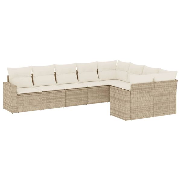 vidaXL 9-tlg. Garten-Sofagarnitur mit Kissen Beige Poly Rattan