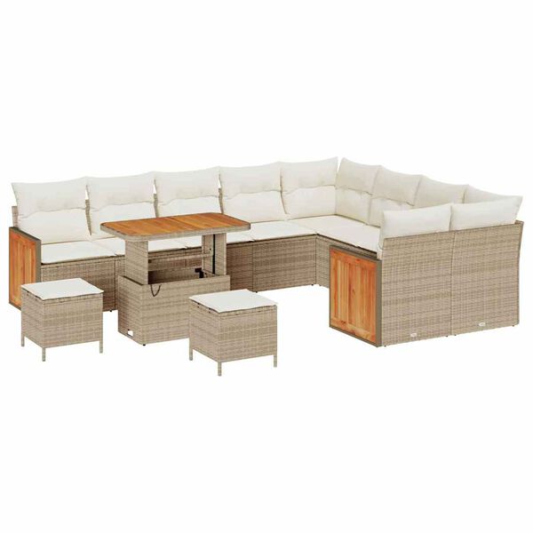vidaXL Gartensofa-set mit Kissen 13 pcs Beige und Creme Poly-Rattan
