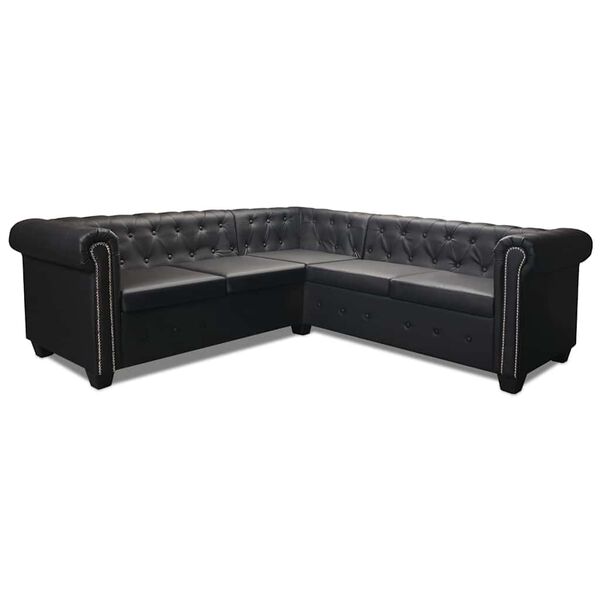 vidaXL Chesterfield-Ecksofa 5-Sitzer Kunstleder Schwarz