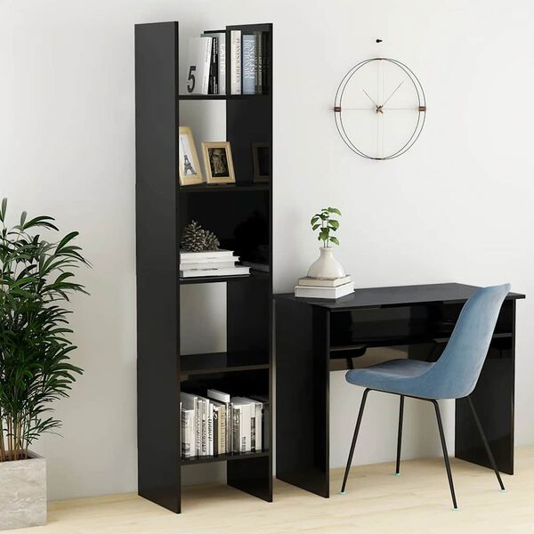 vidaXL B&uuml;cherregal Hochglanz-Schwarz 40x35x180 cm Holzwerkstoff