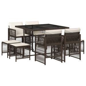vidaXL 9-tlg. Garten-Essgruppe mit Kissen Braun Poly Rattan