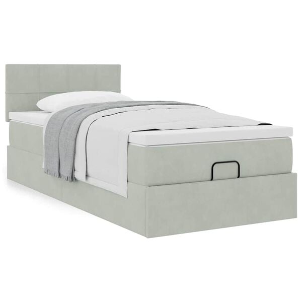 vidaXL Ottoman-Bett mit Matratze Hellgrau 80x200 cm Samt