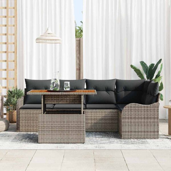 vidaXL Gartensofa-set mit Kissen 6 pcs Grau Poly-Rattan