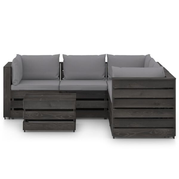 vidaXL 6-tlg. Garten-Lounge-Set mit Kissen Grau Impr&auml;gniertes Holz