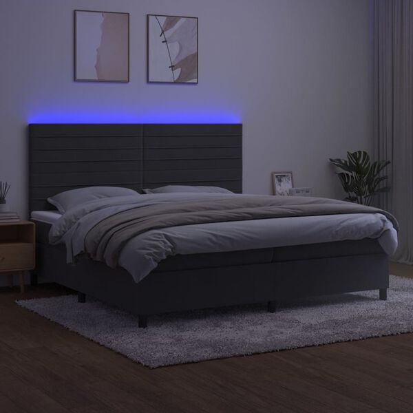 vidaXL Boxspringbett mit Matratze & LED Dunkelgrau 200x200 cm Samt