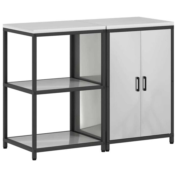 vidaXL Küchenlager-Set mit Regal mit Tür 2 pcs Silber Verzinkter Stahl