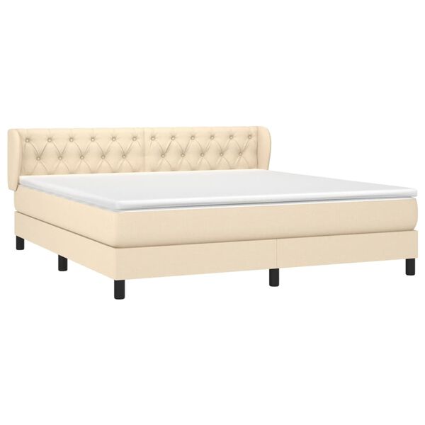vidaXL Boxspringbett mit Matratze Creme 160x200 cm Stoff