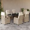 vidaXL 7-tlg. Garten-Essgruppe mit Kissen Beige Poly Rattan