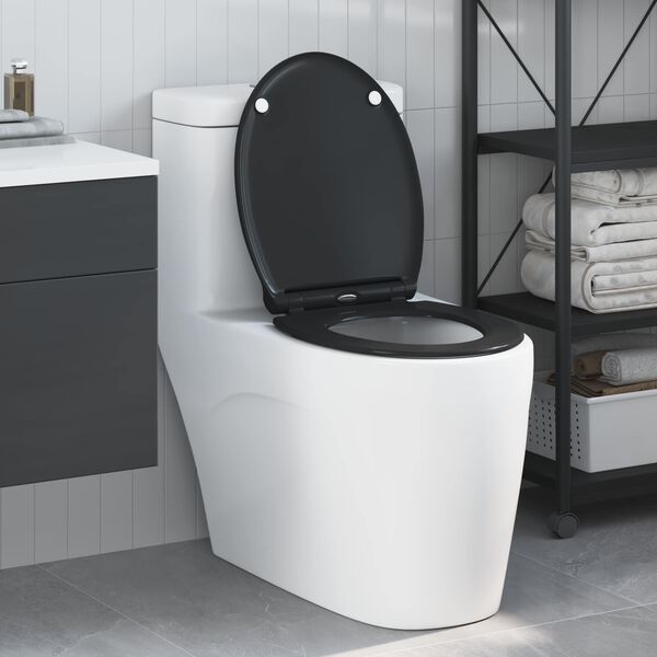 vidaXL Toilettensitz Schwarz 45,5 x 37,5 x 3,8 cm Duroplast