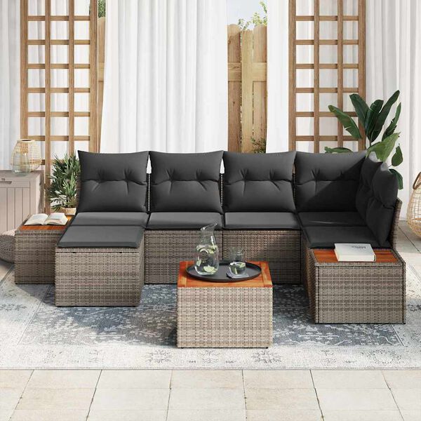 vidaXL Garten-Sofa-Set mit Kissen 7 pcs Grau Poly-Rattan