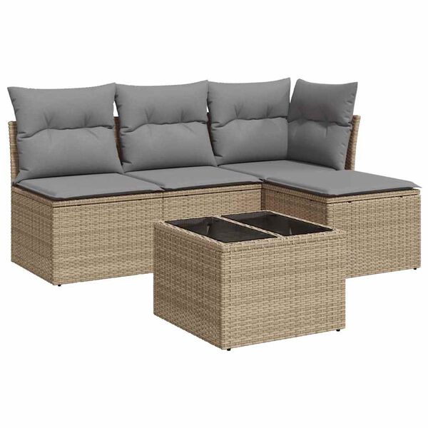 vidaXL 5-tlg. Garten-Sofagarnitur mit Kissen Beige Poly Rattan