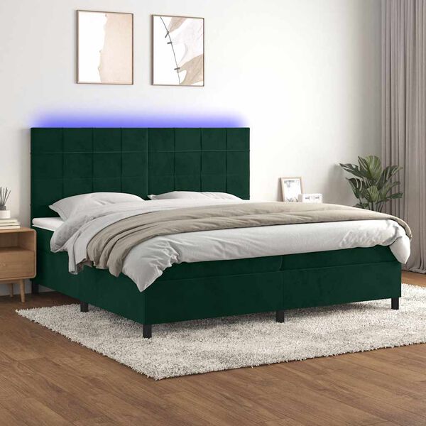 vidaXL Boxspringbett mit Matratze & LED Dunkelgr&uuml;n 200x200 cm Samt