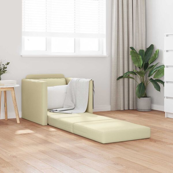 vidaXL Bodensofa mit Schlaffunktion Creme 112x174x55 cm Kunstleder