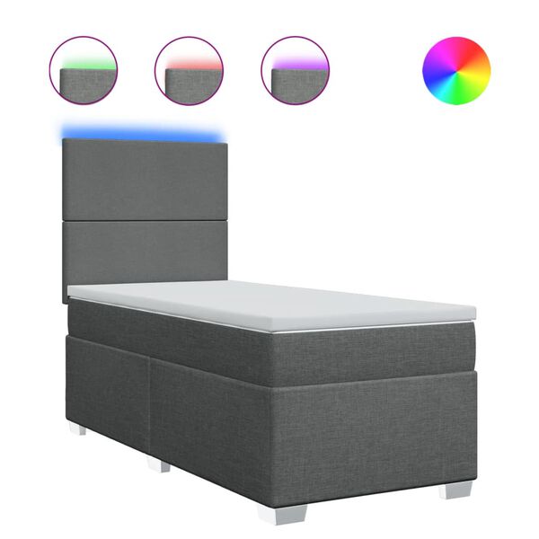 vidaXL Boxspringbett mit Matratze Dunkelgrau 100x200 cm Stoff