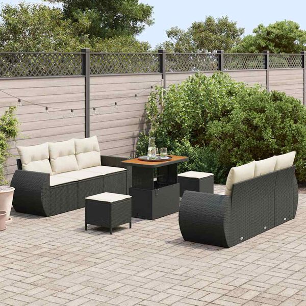 vidaXL Gartensofa-set mit Kissen 9 pcs Schwarz Poly-Rattan